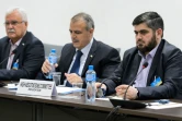 Des membres de l'opposition syrienne du HCN, George Sabra,  Asaad al-Zoabi et Mohammad Allouche le 15 avril 2016 à Genève