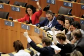 La députée européenne Manon Aubry (La France insoumise) au Parlement à Bruxelles, le 11 avril 2024 