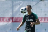 L'attaquant portugais Cristiano Ronaldo au cours d'une session d'entraînement au camp de base de Kratovo, près de Moscou, le 17 juin 2018