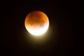 La super Lune durant une éclipse totale se lève le 28 septembre 2015 à Godewaersvelde, dans le Nord