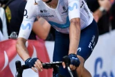 Le coureur de la Movistar, Enric Mas, fanchit la ligne d'arrivée de la 9e étape de la Vuelta le 28 août 2022 à Les Praeres