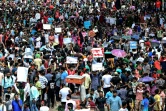 Des manifestants réclament la démission de la Première ministre bangladaise Sheikh Hasina, le 4 août 2024 à Dacca