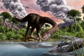 Illustration d'artiste d'une espèce de dinosaure sauropode, Bagualia Alba, fournie par le Musée paléontologique argentin Egidio Feruglio, le 19 novembre 2020 
