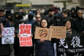 Rassemblement à Londres, le 23 mars 2024, contre la nouvelle loi de Hong Kong sur la sécurité nationale prévoyant des peines de prison à perpétuité pour la trahison ou l'insurrection