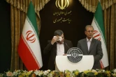 Le vice-ministre iranien de la Santé Iraj Harirchi et le porte-parole du gouvernement Ali Rabii lors d'une conférence de presse à Téhéran, le 24 février 2020