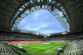 Le stade de l'Allianz Riviera, le 16 mai 2021 à Nice, avant le match de Ligue 1 contre Strasbourg, où se déroulera, à huis clos, le prochain match des Aiglons face à Bordeaux, le 28 août 2021 