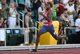 L'Américain Noah Lyles pendant la finale du 200 m, qu'il a remportée, lors des Mondiaux d'athlétisme, le 21 juillet 2022 à Eugene (Oregon).
