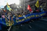 Marche à Kiev le 12 février 2022 en signe d'unité face aux menaces d'invasion russe