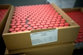 Des flacons du vaccin de Moderna, le 22 avril 2021 à Monts (France, Indre-et-Loire) dans une usine de Recipharm