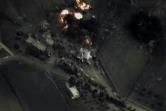 Image tirée d'une vidéo diffusée par le ministère russe de al Défense et montrant une frappe de l'aviation russe en Syrie 