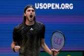 Le Grec Stefanos Tsitsipas, lors de son match perdu face au jeune Espagnol Carlos Alcaraz au 3e tour de l'US Open le 3 septembre 2021
