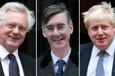 David Davis, ex-ministre chargé du Brexit, (à gauche), Jacob Rees-Mogg, patron du group ERG (au centre) et Boris Johnson (à droite)