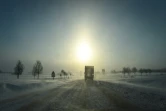 Une route enneigée à Mouthe, appelée la "Petite Siberie", et réputée être la ville la plus froide de France, le 17 janvier 2017