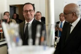 François Hollande et le président pakistanais Jawad Akhai du site pharmaceutique de Martin Dow à Meymac, le 16 mars 2017