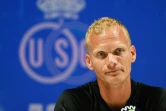L'entraîneur de l'Union Saint-Gilloise, Karel Geraerts, lors d'une conférence de presse à la veille du match contre les Rangers, le 1er août 2022 à Heverlee