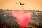 Un canadair lâche des produits ignifuges pour retarder la progession du Park Fire, dans le village de Paynes Creek en Californie, le 26 juillet 2024