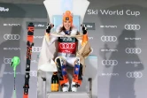 La joie de la Slovaque Petra Vlhova, après avoir remporté le slalom de Zagreb, comptant pour la Coupe du monde, et le "Snow Queen Trophy 2022", le 4 janvier 2022