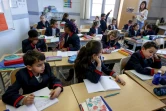 Des élèves en uniforme à l'école primaire du Château de la Chevaliere à Béziers, le 26 février 2024