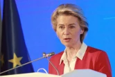 La présidente de la Commission européenne,  Ursula von der Leyen lors d'une conférence de presse conjointe avec le président du Conseil européen Charles Michel après une rencontre avec le président turc Erdogan, le 6 avril 2021 à Ankara