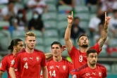 La joie de l'attaquant suisse Haris Seferovic, après avoir ouvert le score contre la Turquie, lors de la 3e journée du groupe A à l'Euro 2020, le 20 juin 2021 à Bakou (Azerbaïdjan)
