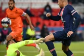 L'attaquant du Paris Saint-Germain, Kylian Mbappé, ouvre le score contre Montpellier, lors de leur match de L1, le 22 janvier 2021 au Parc des Princes