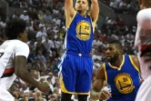 Stephen Curry, N.30 des Golden State Warriors, tire face aux Trail Blazers, le 9 mai 2016 à Portland