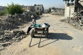 Un Palestinien blessé près d'un chariot transportant des corps, tués lors d'une frappe aérienne israélienne nocturne à Beit Lahia, dans le nord de la bande de Gaza, le 27 octobre 2024