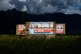 Affiches de campagne des opposants à l'interdiction des pesticides de synthèse, à Vouvry, en Suisse, le 6 juin 2021