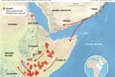 Carte d'Afrique de l'Est montrant le mouvement des essaims de criquets pèlerins qui menacent la sécurité alimentaire, selon la FAO