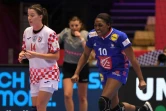 La joie de la Française Grace Zaadi, après un but marqué contre la Croatie, lors de la demi-finale de l'Euro-2020, le 18 décembre 2020 à Herning (Danemark)