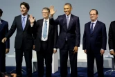 Le président indonésien Joko Widodo, le Premier ministre canadien Justin Trudeau, le PDG de Microsoft Bill Gates, l'ex-président américain Barack Obama, François Hollande, et le président indien Narendra Modi, à la Cop-21 au Bourget près de Paris