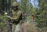 Des membres des Forces armées canadiennes construisent des coupe-feu pour lutter contre les incendies de forêt dans les environs de Yellowknife et de Dettah, dans les Territoires du Nord-Ouest au Canada, sur une photo non datée