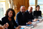 Agnès Buzyn, Edouard Philippe et Laurent Pietraszewski lors de rencontres bilatérales avec syndicats et patronat, le 10 janvier 2020 à Paris