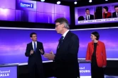 Manuel Valls, Vincent Peillon et Sylvia Pinel avant le dernier débat télévisé le 19 janvier 2017 à Paris