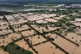 Vue aérienne des inondations après le passage de l'ouragan Eta, le 5 novembre 2020 à Puerto Barrios, au Guatemala