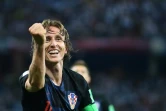 Le milieu de terrain croate Luka Modric après avoir inscrit le 2e but de son équipe face à l'Argentine, le 21 juin 2018 à Nijni Novgorod 