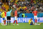 La star Neymar Jr, au sol, a été la cible des défenseurs helvètes lors de l'opposition entre le Brésil et la Suisse, le 17 juin 2018 à Rostov