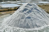 Une montagne de fleur de sel fraîchement récoltée, le 16 août 2016 à Batz-sur-Mer, sur la presqu'île de Guérande où quelque 300 paludiers recueillent l'or blanc sur environ 2.000 hectares