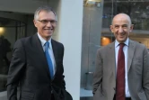 Carlos Tavares (g), président du directoire de PSA, et Louis Gallois (d), président du conseil de surveillance de PSA, le 30 septembre 2014 à Paris