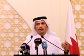 Le ministre des Affaires étrangères du Qatar Mohammed ben Abdulrahman al-Thani, lors d'une conférence de presse à Doha, le 31 août 2021 pour s'exprimer sur la situation en Afghanistan