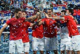 L'équipe de Serbie célèbre sa victoire lors de la première édition de l'ATP Cup le 13 janvier 2020 à Sydney