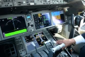 Le cockpit du Boeing 787-10 Dreamliner présenté au salon aéronautique du Bourget, le 18 juyin 2017