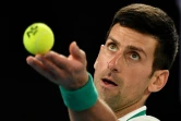 Novak Djokovic lors de la finale de l'Open d'Australie 2021 face au Russe Daniil Medvedev le 21 février 2021 à Melbourne  