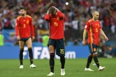 Les joueurs espagnols Gerard Piqué, Sergio Ramos et Iniesta éliminés avec leur sélection du Mondial par la Russie à Moscou, le 1er juillet 2018
