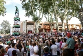 Un Castell - une tour humaine - formé lors de la feria de Millas, dans les Pyrénées-Orientales, le 5 août 2023