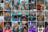 Ce tableau d'images montre les 21 titres du Grand Chelem gagnés par l'Espagnol Rafael Nadal entre sa victoire à Roland Garros à Paris le 5 juin 2005 (en haut à gauche) et celle à l'Open d'Australie le 30 janvier 2022 à Melbourne (en bas à droite)
