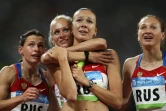 Le relais 4x100 m russe: Evgeniya Polyakova, Yulia Gushchina, Yuliya Chermoshanskaya et Aleksandra Fedoriva aux JO de Pékin, le 22 août 2008