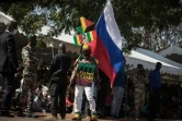 Un drapeau russe lors du défilé de la journée nationale de l'armée au Mali, le 20 janvier 2022 à Kati 