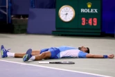 Novak Djokovic après sa victoire au Masters 1000 de Cincinnati contre Carlos Alcaraz, le 20 août 2023 à Mason, dans l'Ohio