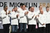 de gauche à droite: Chef doublement étoilé des Grandes Alpes à Courchevel (Savoie), Sylvestre Wahid, chef doublement étoilé à Saint-Grégoire (Ille-et-Vilaine) Ronan Kervarrec, chef doublement étoilé du Mas Les Eydins à Bonnieux (Vaucluse) Christophe Bacquie, chef doublement étoilé du restaurant Jules Vernes de la Tour Eiffel, Frédéric Anton et chef doublement étoilé des Ambassadeurs de l'hôtel Métropole de Monaco Christophe Cussac lors de la cérémonie de remise des prix à Tours, le 18 mars 2024